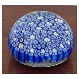 MB - Blue Millefiori Murano Glass Paperweight with Floral Motif