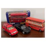 MB - Collection of 4 Diecast Model Vehicles - Corgi and Welly London Buses, Red SUV and Black Sports Car