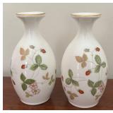 MB - Pair of Wedgwood Wild Strawberry Bone China Bud Vases