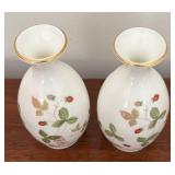 MB - Pair of Wedgwood Wild Strawberry Bone China Bud Vases