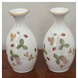 MB - Pair of Wedgwood Wild Strawberry Bone China Bud Vases