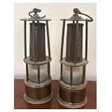 MB - Pair of Antique Brass Miner Lamps