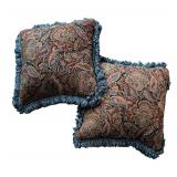 LR - Set of 5 Assorted Accent Pillows with Blue Fringe and Patterned Design