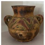 LL  - Vintage 6-Inch Earthenware Vase with Hand-Painted Geometric Design