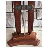 LL  - Vintage Wooden Shuttle Lamp with Pleated Shade