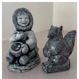 LL  - Set of 2 Glacial Ice Style Sculptures Eskimo Figure and Squirrel Figurine