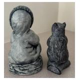 LL  - Set of 2 Glacial Ice Style Sculptures Eskimo Figure and Squirrel Figurine