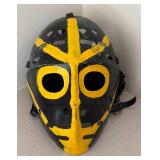 LL  - Vintage Black and Yellow Goalie Hockey Mask with Straps