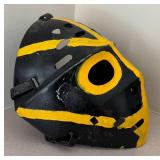 LL  - Vintage Black and Yellow Goalie Hockey Mask with Straps