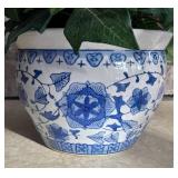LL  - Blue and White Planter Pot with Artificial Ivy Greenery
