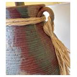 LL  - Handcrafted Pottery Table Lamp with Woven Accents and Iron Stand