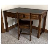 LLBR - Vintage Wood Corner Desk with Drawer and Chair