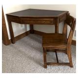 LLBR - Vintage Wood Corner Desk with Drawer and Chair