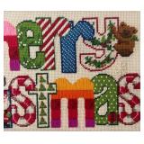 LLBR - Framed Vintage Merry Christmas Needlepoint Wall Decor