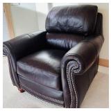 P - Leather Italia USA Armchair with Ottoman, Nailhead Trim