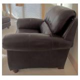 P - Leather Italia USA Armchair with Ottoman, Nailhead Trim