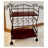 K - Metal and Wood Rolling Bar Cart with Wine Rack