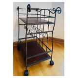K - Metal and Wood Rolling Bar Cart with Wine Rack