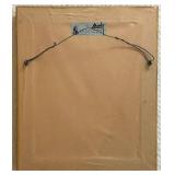 P - Framed Oil Painting of Lakeside Cabin Scene