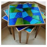 P - Set of 3 Mid-Century Mosaic Glass Nesting Tables