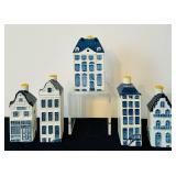 P - Set of 5 Blue Delft KLM Bols Dutch Canal House Miniature Bottles