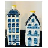 P - Set of 5 Blue Delft KLM Bols Dutch Canal House Miniature Bottles