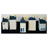 P - Set of 5 Blue Delft KLM Bols Dutch Canal House Miniature Bottles
