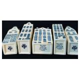 P - Set of 5 Blue Delft KLM Bols Dutch Canal House Miniature Bottles