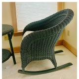 P - Wicker Rocking Chair with Plaid Cushion and Matching Side Table