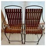 K - Pair of 40" Wood and Metal Bar Stools with Slat Seats