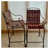 K - Pair of 40" Wood and Metal Bar Stools with Slat Seats