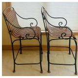 K - Pair of 40" Wood and Metal Bar Stools with Slat Seats