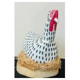 P - Lucretia Herbert Signed Folk Art Wooden Guinea Hen Sculpture
