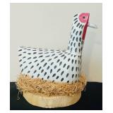 P - Lucretia Herbert Signed Folk Art Wooden Guinea Hen Sculpture
