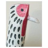 P - Lucretia Herbert Signed Folk Art Wooden Guinea Hen Sculpture