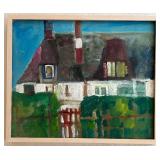 P - Original Framed House Landscape Painting Signed Bradford
