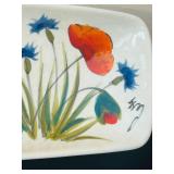P - Hand-Painted Italian Ceramic Tray with Poppy and Wheat Design
