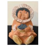 P - 4.5 Inch Signed Pueblo Pottery Figure Child Holding Basket