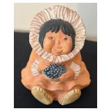 P - 4.5 Inch Signed Pueblo Pottery Figure Child Holding Basket