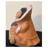 P - 4.5 Inch Signed Pueblo Pottery Figure Child Holding Basket