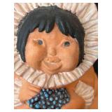 P - 4.5 Inch Signed Pueblo Pottery Figure Child Holding Basket