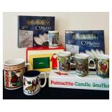 P - Christmas Holiday Mug Collection with Decor, C9 String Lights, Santa Frame, and Candle Snuffer