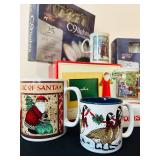 P - Christmas Holiday Mug Collection with Decor, C9 String Lights, Santa Frame, and Candle Snuffer