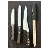 P - Set of 4 Serrated Bread Knives Assorted Brands up to 14 Inches