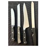 P - Set of 4 Serrated Bread Knives Assorted Brands up to 14 Inches
