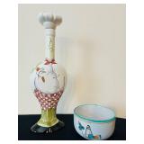 P - Ceramic Chef Bottle Decanter and Decorative Bowl by Carrie Olsen Garrard