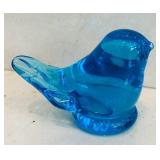 K - Vintage Hand Blown Blue Art Glass Bird Figurine