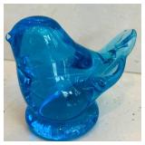 K - Vintage Hand Blown Blue Art Glass Bird Figurine