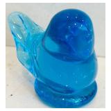 K - Vintage Hand Blown Blue Art Glass Bird Figurine