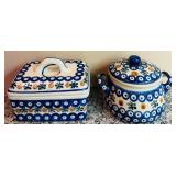 LR - Polish Pottery Butter Dish and Lidded Sugar Bowl Set